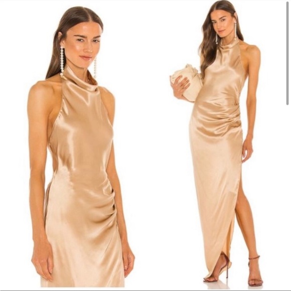 NEW Amanda Uprichard x Revolve Silk Toffee Samba Dress - Picture 1 of 6